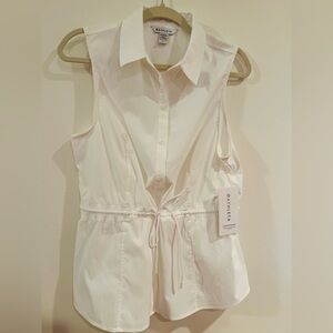 Athleta White Drawstring Waist Top - Levitate Poplin Top - Large - NWT